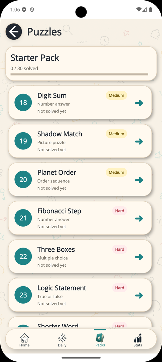 PuzzleIQ puzzle list